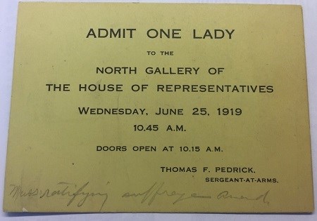 yellow rectangular ticket admitting to the Mass State House