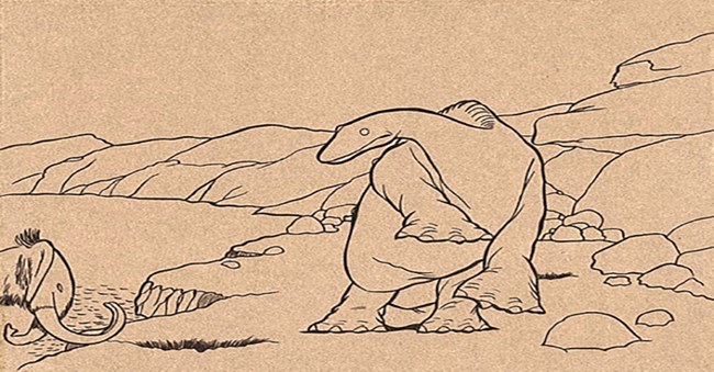 Drawing of prehistoric life