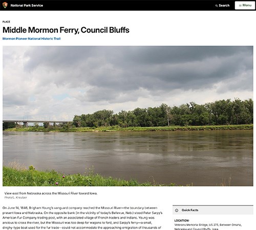 Screenshot of a Places web page with photo of a river and text.