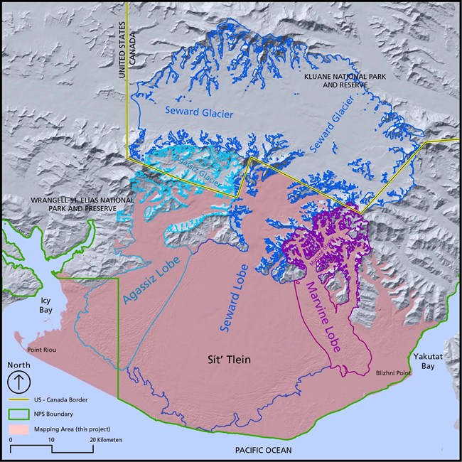 A map of the Malaspina Glacier and the mapping area.