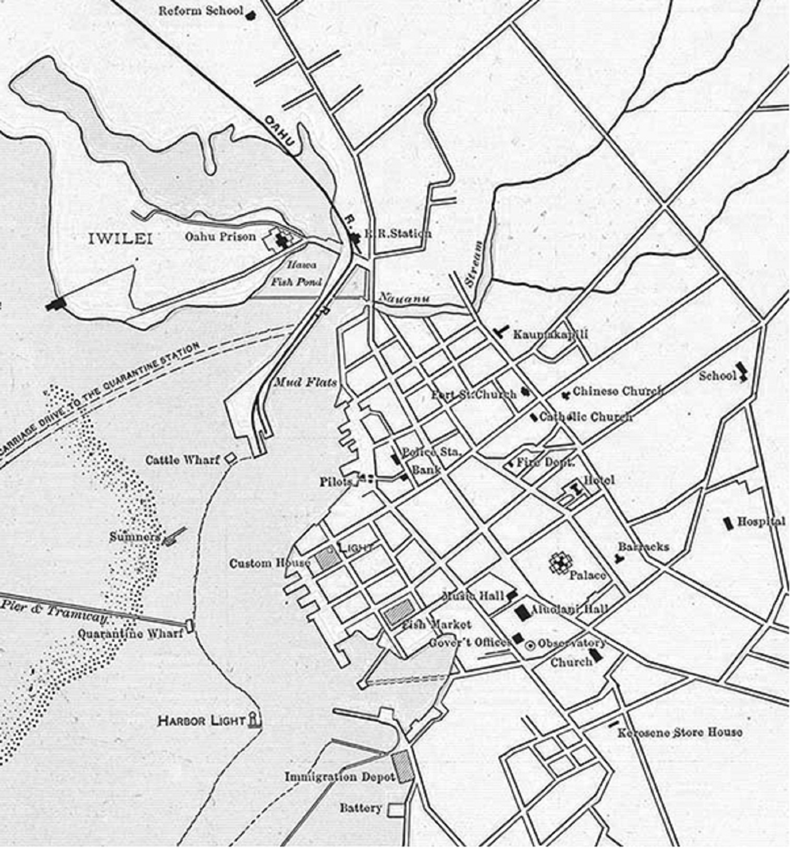 grey scale map of Oahu from 1901