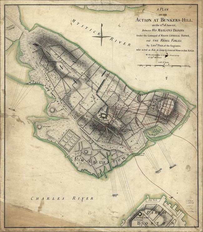 Sketch of Charlestown plans with fortifications on it.