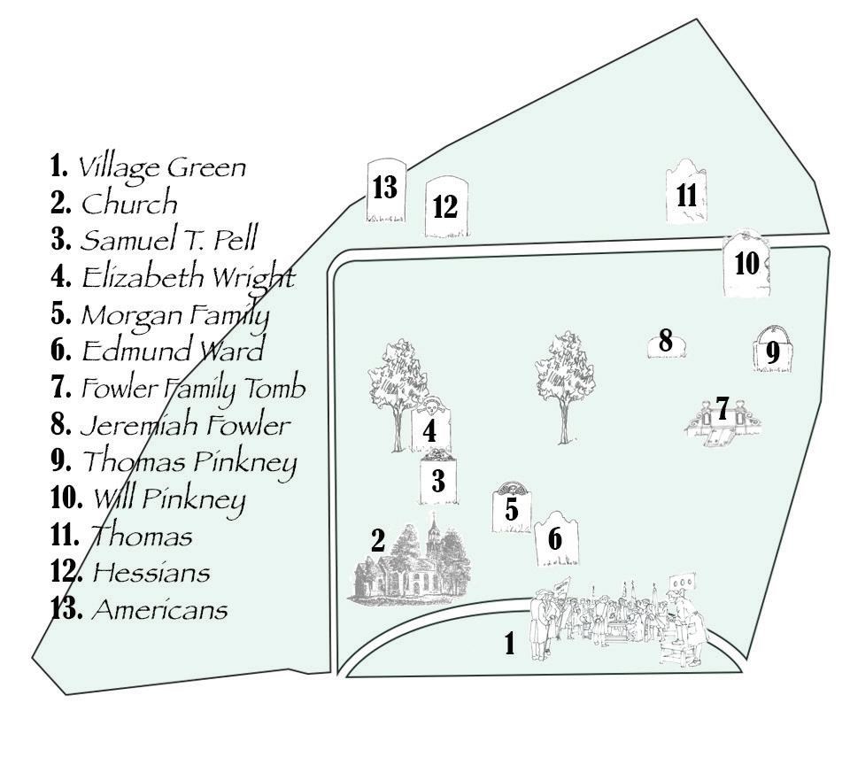 Numbers on a page, 1-13, and drawings of a church and trees