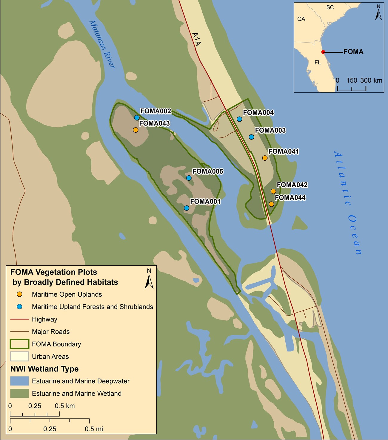 Map showing vegetation plots