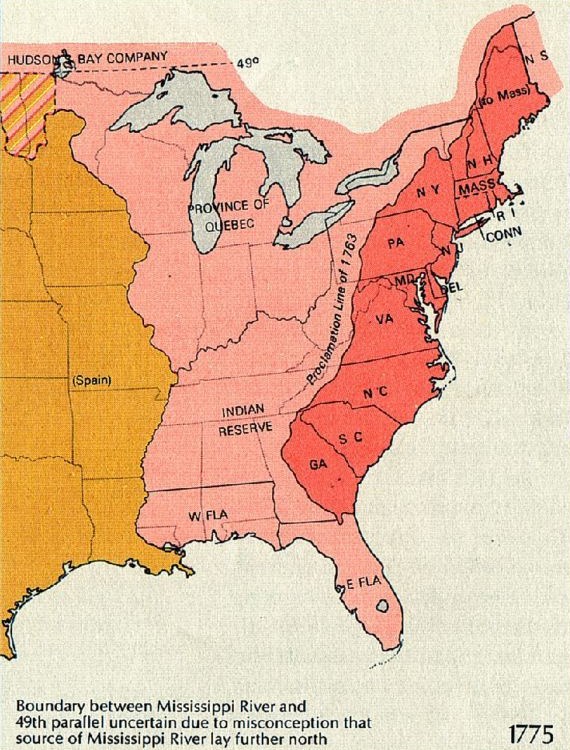 Map of Eastern U.S. in 1775