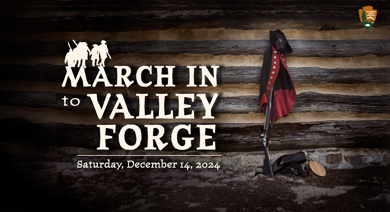 March In 2024 Promo Web A soldier's regimental coat and hat rest on a musket and a log wall