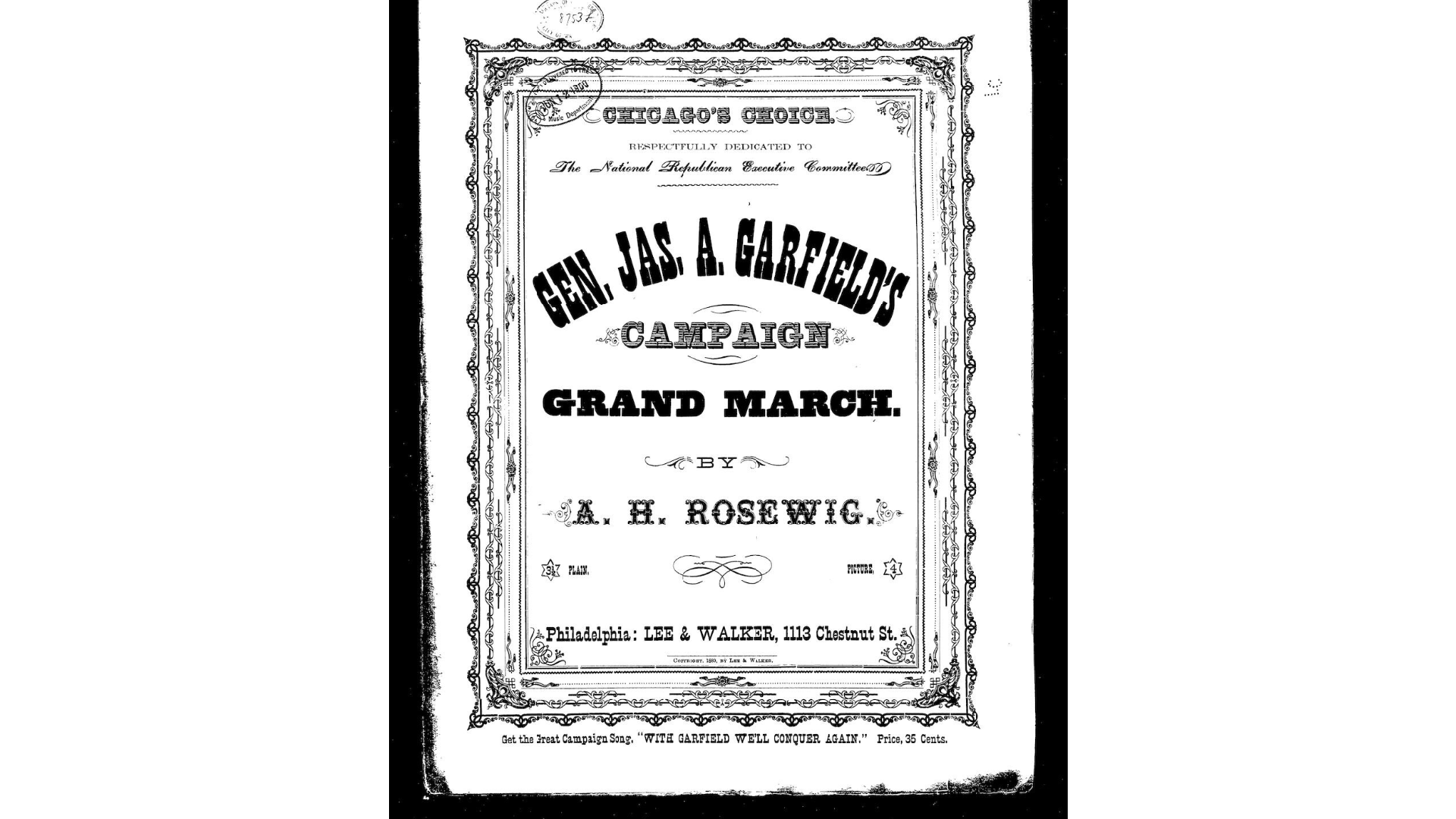March for Garfield Sheet Music front page of candidate Garfield's campaign music
