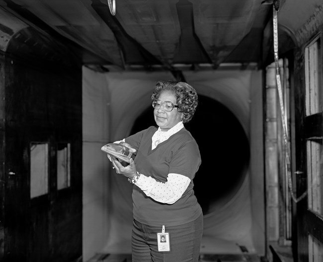 Woman in a wind tunnel at NASA.