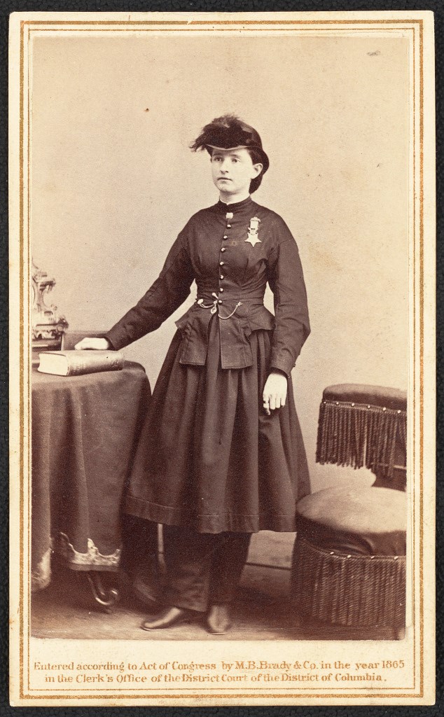 Mary Walker, LOC Portrait of Mary Walker, wearing knee length dress and pants.