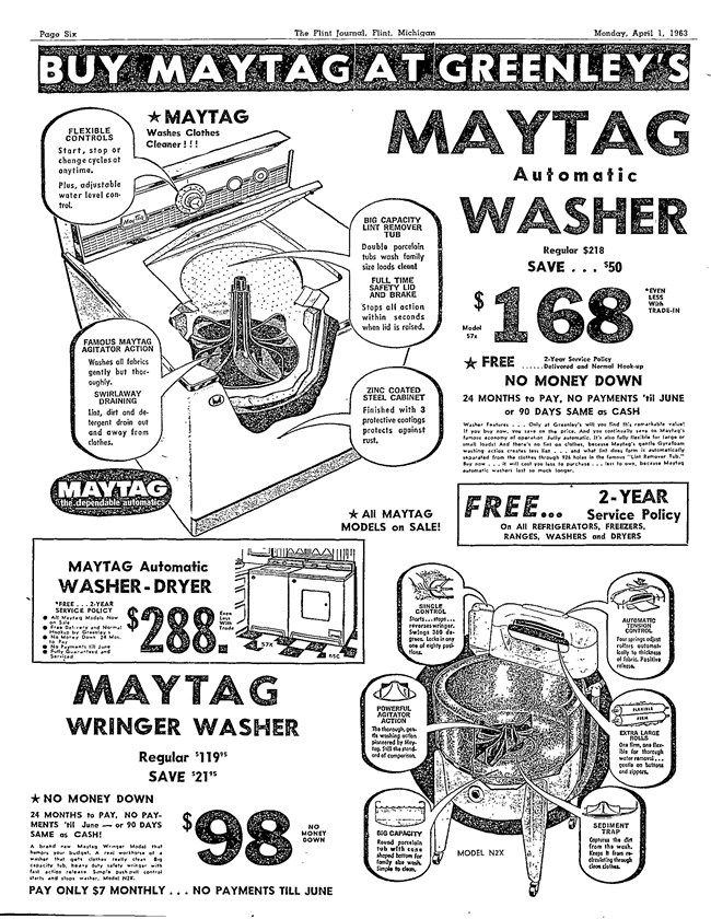 Maytag Washing Machine Advertisement from 1963
