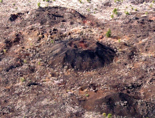 bombing scars created a pitted surface on a volcanic vent