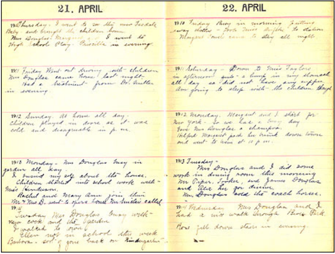 Two pages of handwritten diary entries