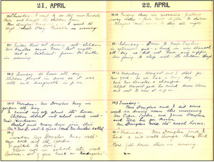 lt= Two pages of handwritten diary entries