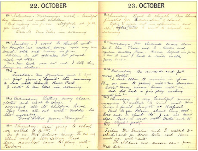 Two pages of handwritten diary entries