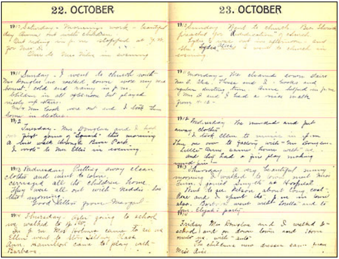 lt= Two pages of handwritten diary entries