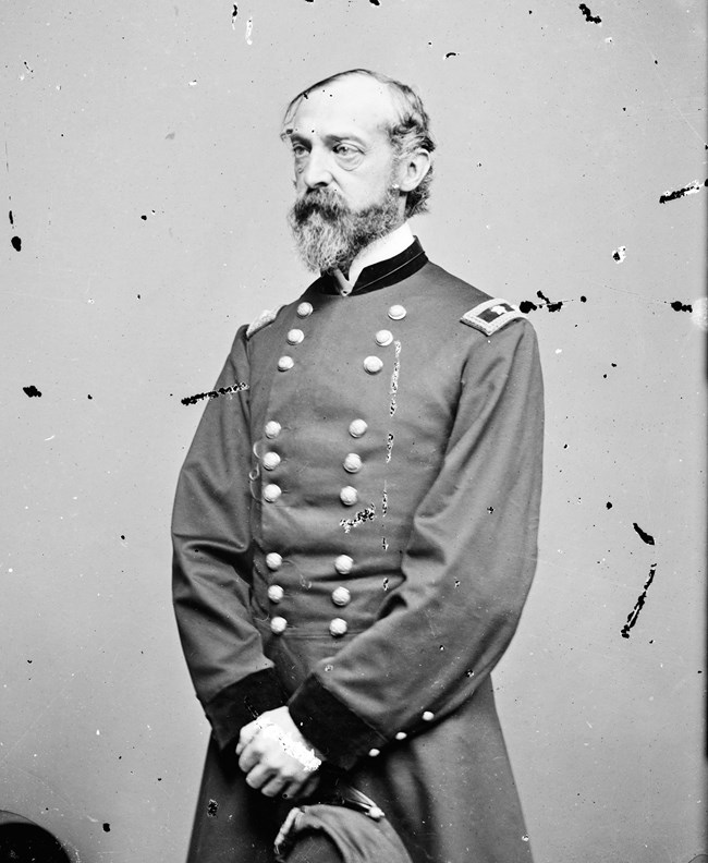 Black and white photo of standing United States Civil War Officer