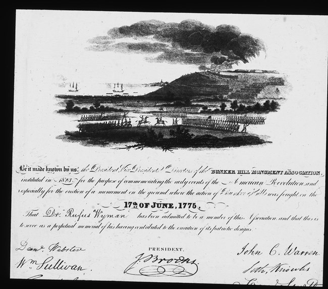 1820s Membership Certificate for the Bunker Hill Monument Association.