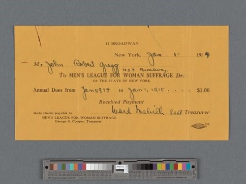 Mens League for Womens Suffrage John+Robert+Gregg+Papers,+Box+127,+Folder+9 NYPL Photo of a card from the Mens League for Women's Suffrage. New York Public Library