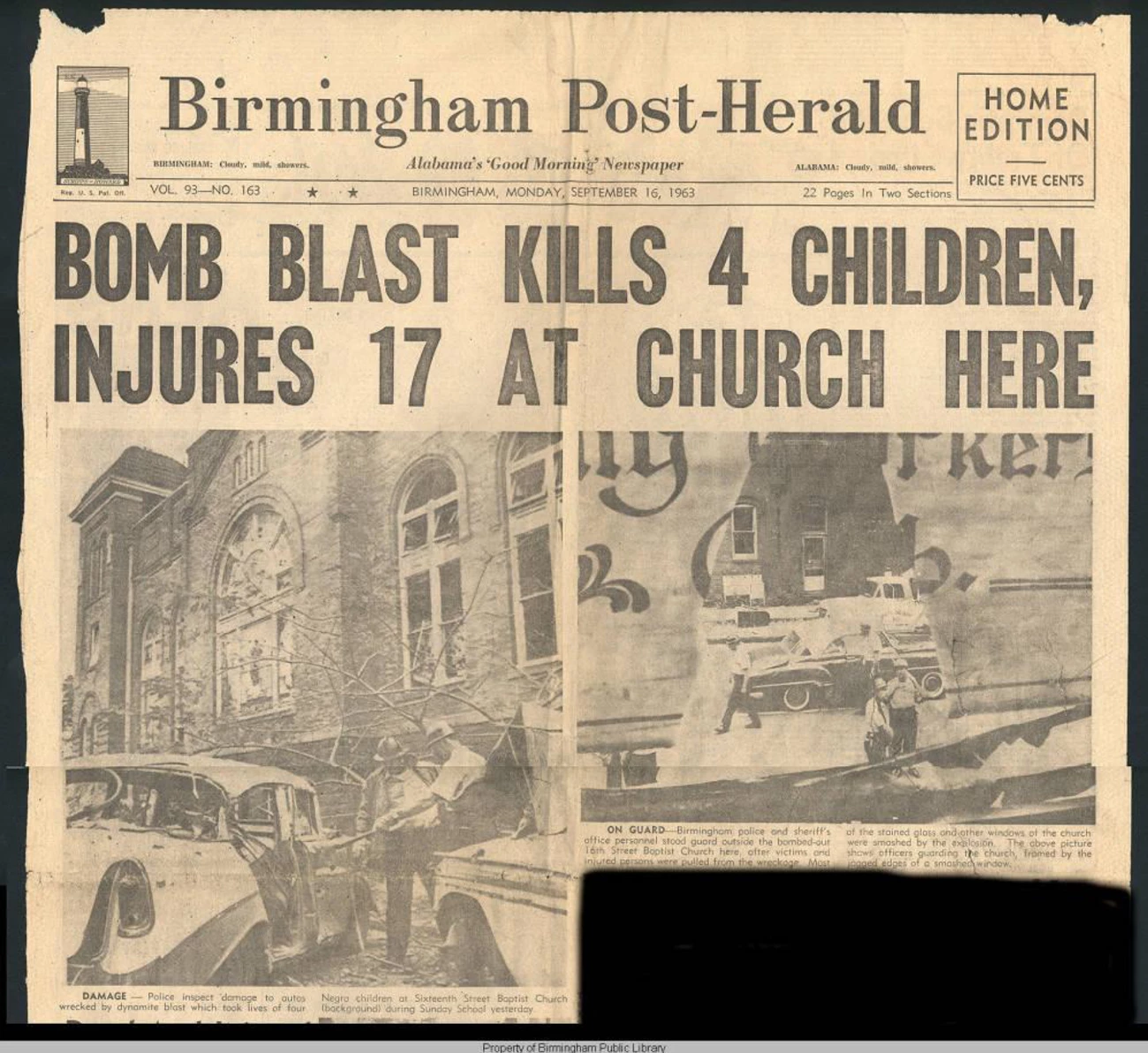 Birmingham Post-Herald newspaper headline from September 15, 2023 Birmingham Post-Herald newspaper headline from September 15, 2023