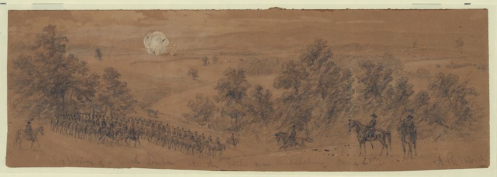 Explosion of a Rebel Limber at the Battle near Middleburg, June 21, 1863, by Alfred Waud