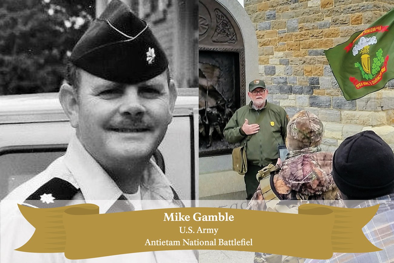 Mike Gamble Split screen image of Mike in the Army and today.