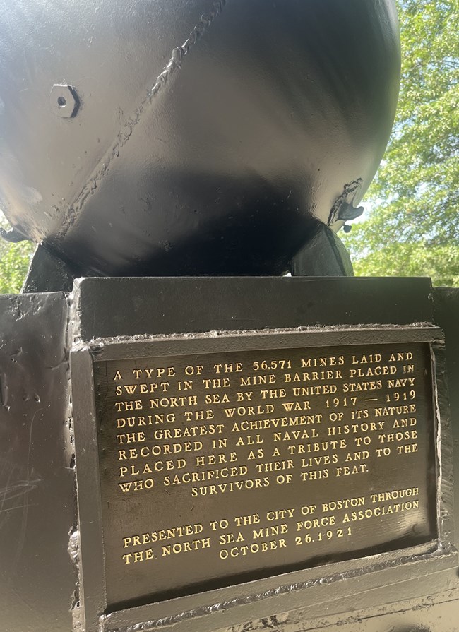Plaque of the Mine Memorial in Boston Common.