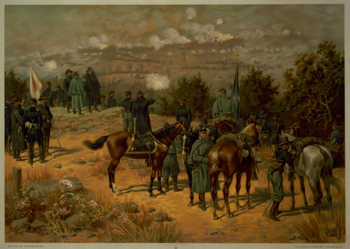 Grant at Missionary Ridge with his troops.