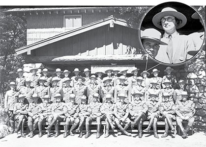 Three rows of rangers facing us in the upper right hand corner is a call out image of Mrs. Wheadon wearing a hat and glasses.