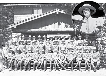 Yosemite's ranger force show in three rows. Ranger Hazel Whedon is on the back row, third from the right. Her badge is visible on her uniform coat.