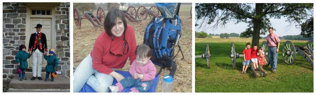 A group of photos showing the family at the park.
