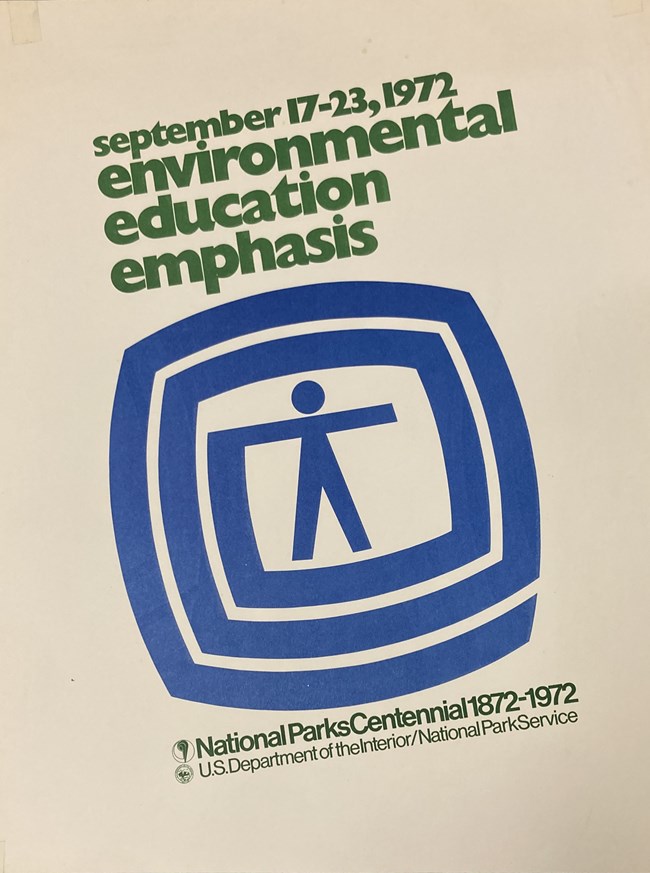 Poster advertising Environmental Emphasis Week 1972 with blue Environman logo