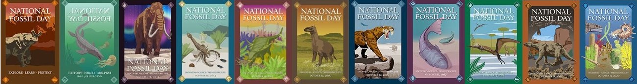Line of National Fossil Day logos from 2010 to 2020