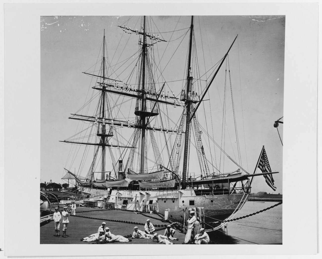 USS Cumberland, a steel ship with three masts.