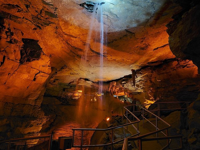 NPS Photo Ashley Decker Mammoth Cave A water pours into a cave from the ceiling