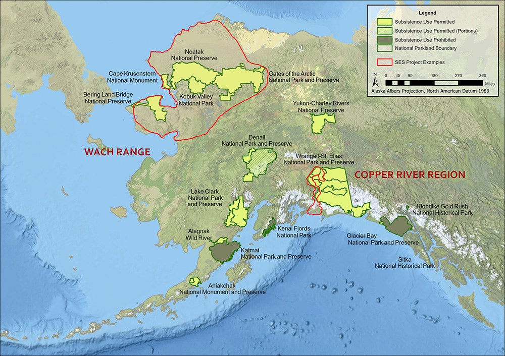 A map of Alaska with the location of parklands and highlighted case studies.