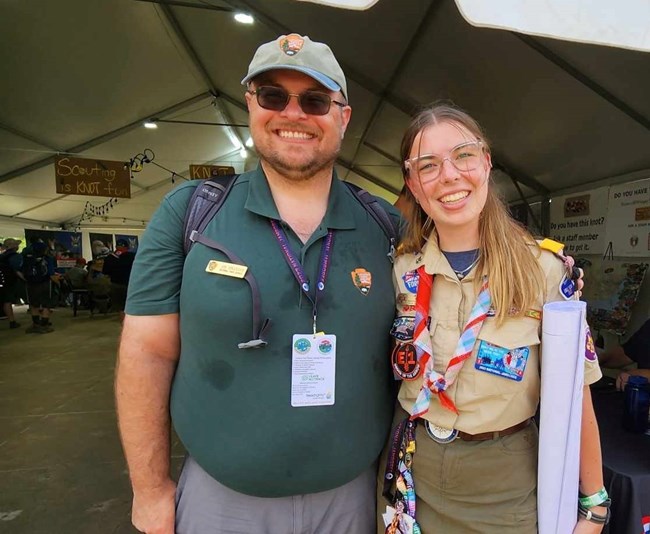 NPS staff with Scout NPS staff with BSA Scout 3