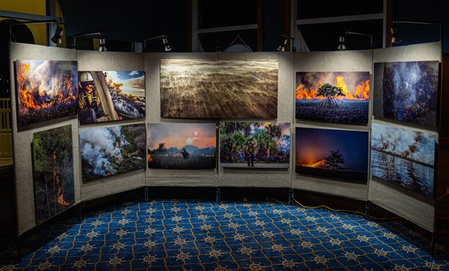 A collection of wildland fire photos displayed in a gallery