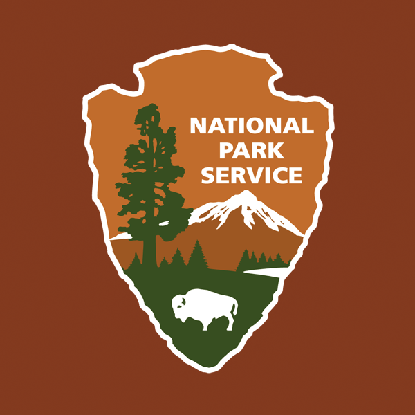NPS arrowhead with brown background