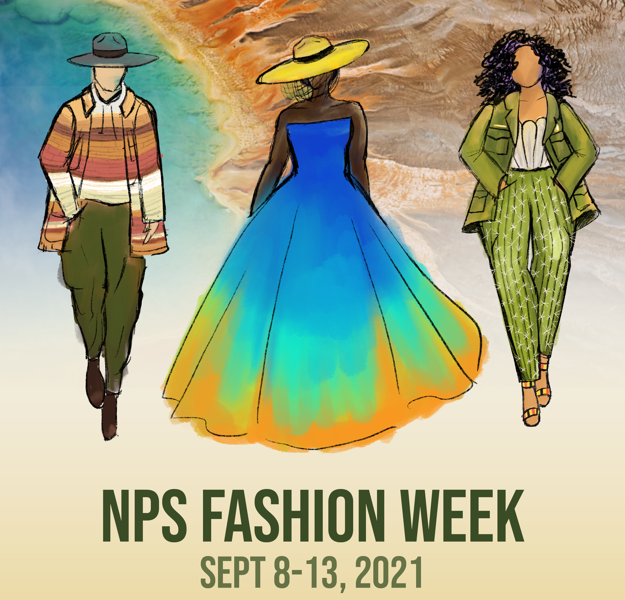 Fashion illustration announcing NPS Fashion Week from September 8-13 2021.