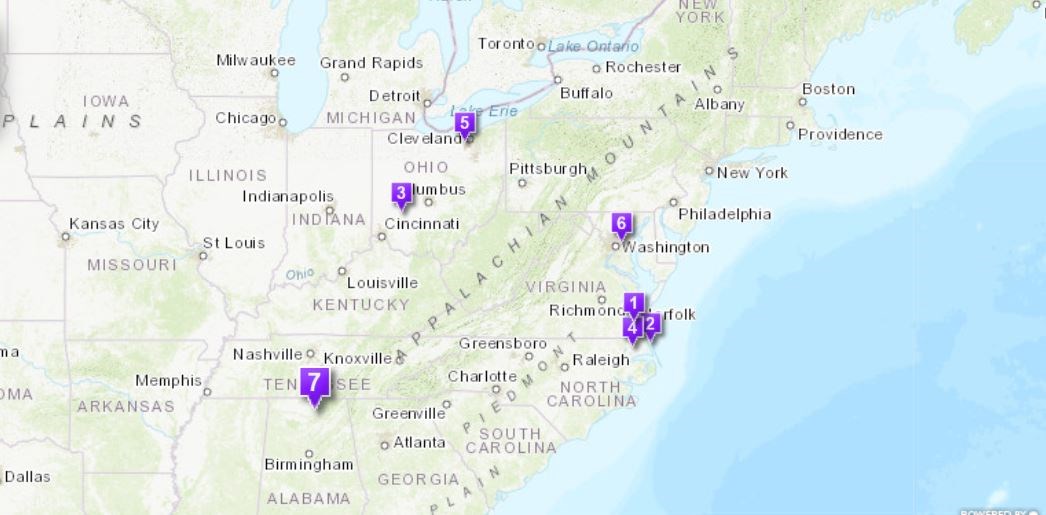 Map of US with points on it.