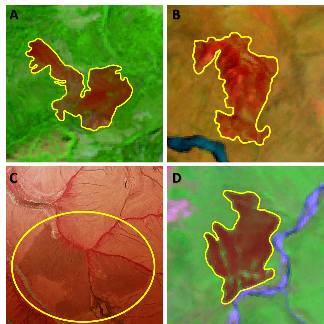 Examples of 4 historic fires that were not previously mapped