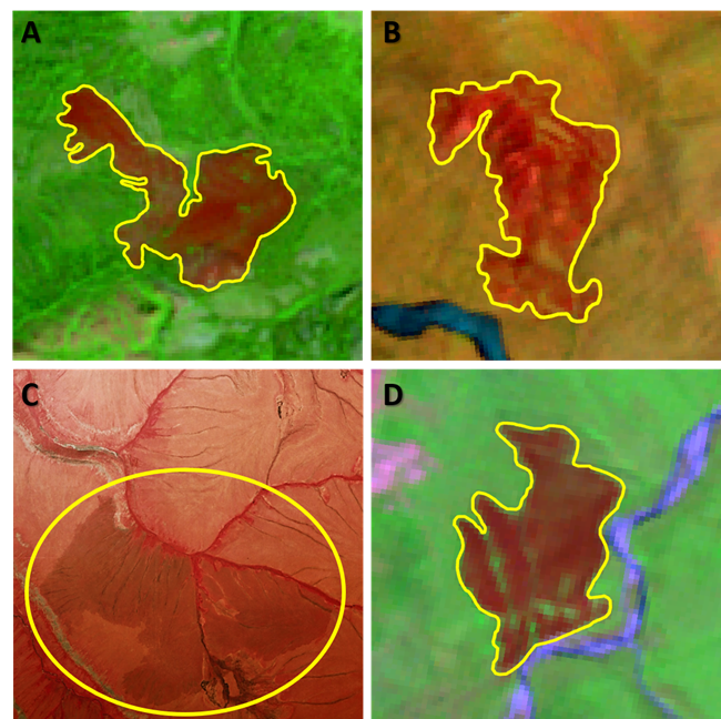 Examples of 4 historic fires that were not previously mapped