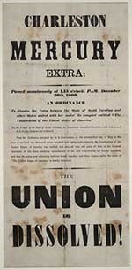 A newspaper reading “Charleson Mercury Extra,” with a headline declaring in bold text, “Union Dissolved!”