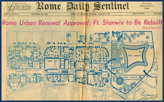Newspaper clipping showing the proposed plan of Fort Stanwix.