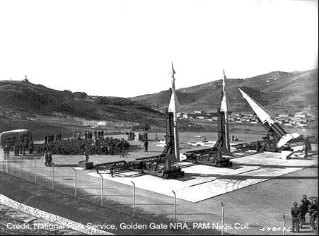 Nike Missiles in launch position at Nike base SF-88L, the Marin Headlands