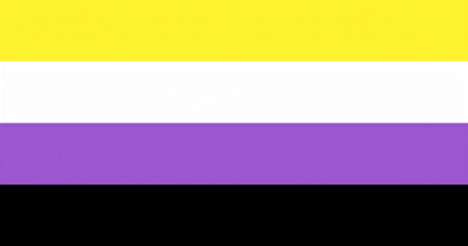Black, Yellow, White, Purple, and Black Flag