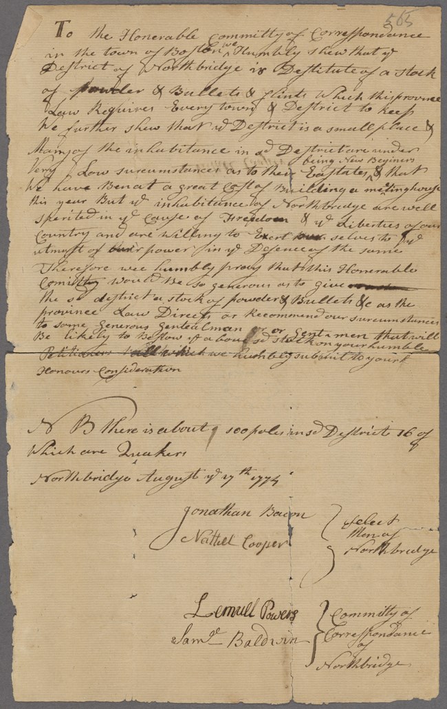 Letter from Northbridge to Boston Committee of Correspondence