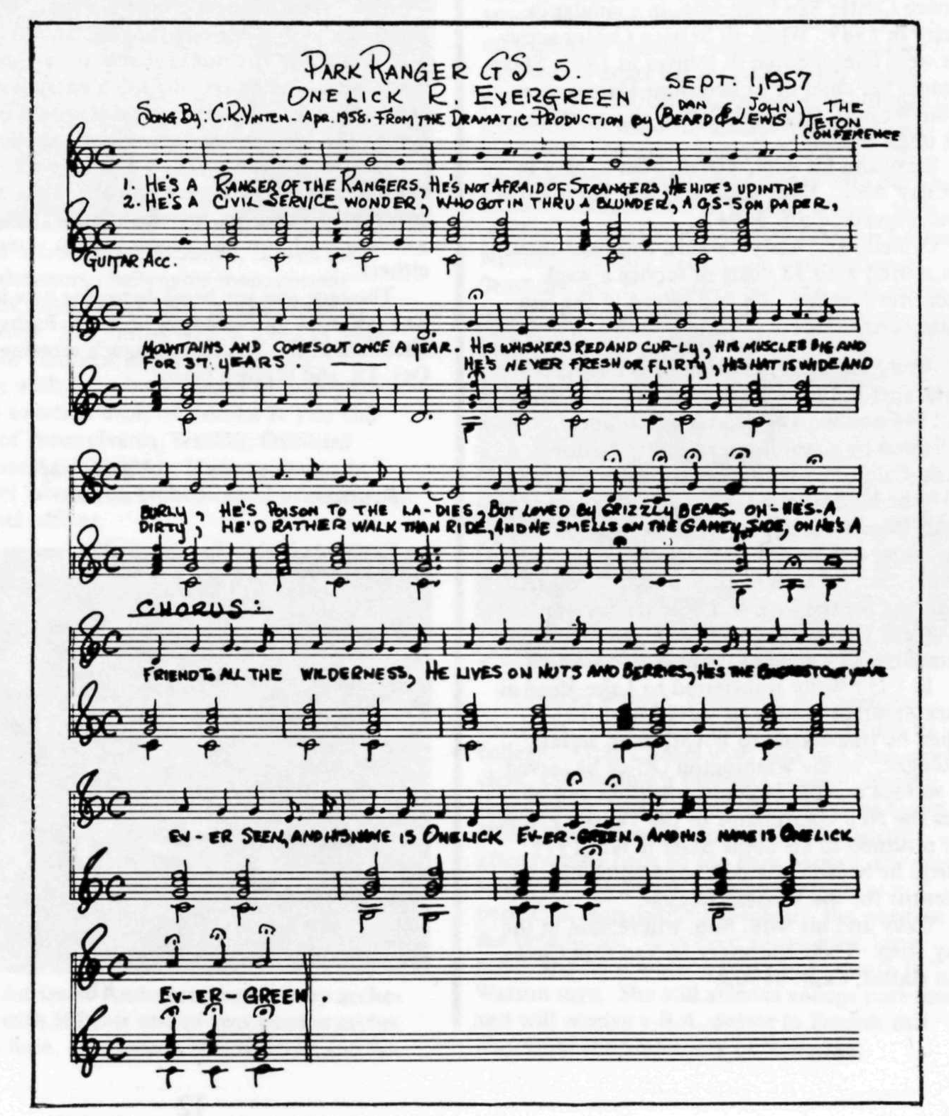 Sheet music for Lick Evergreen's song sheet music for One Lick Evergreen song