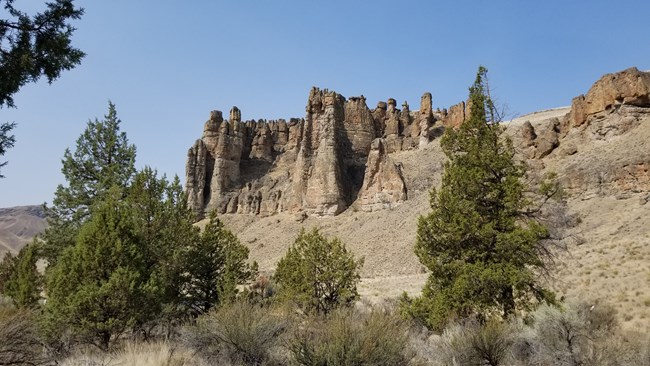 Towering cliff formations.