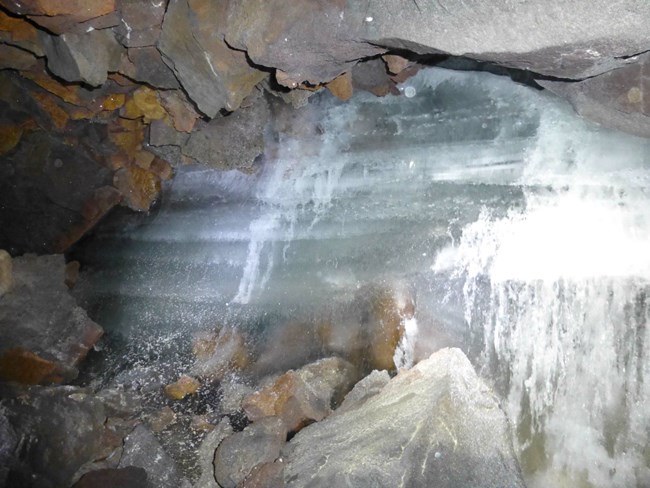 cave ice with banding of layers